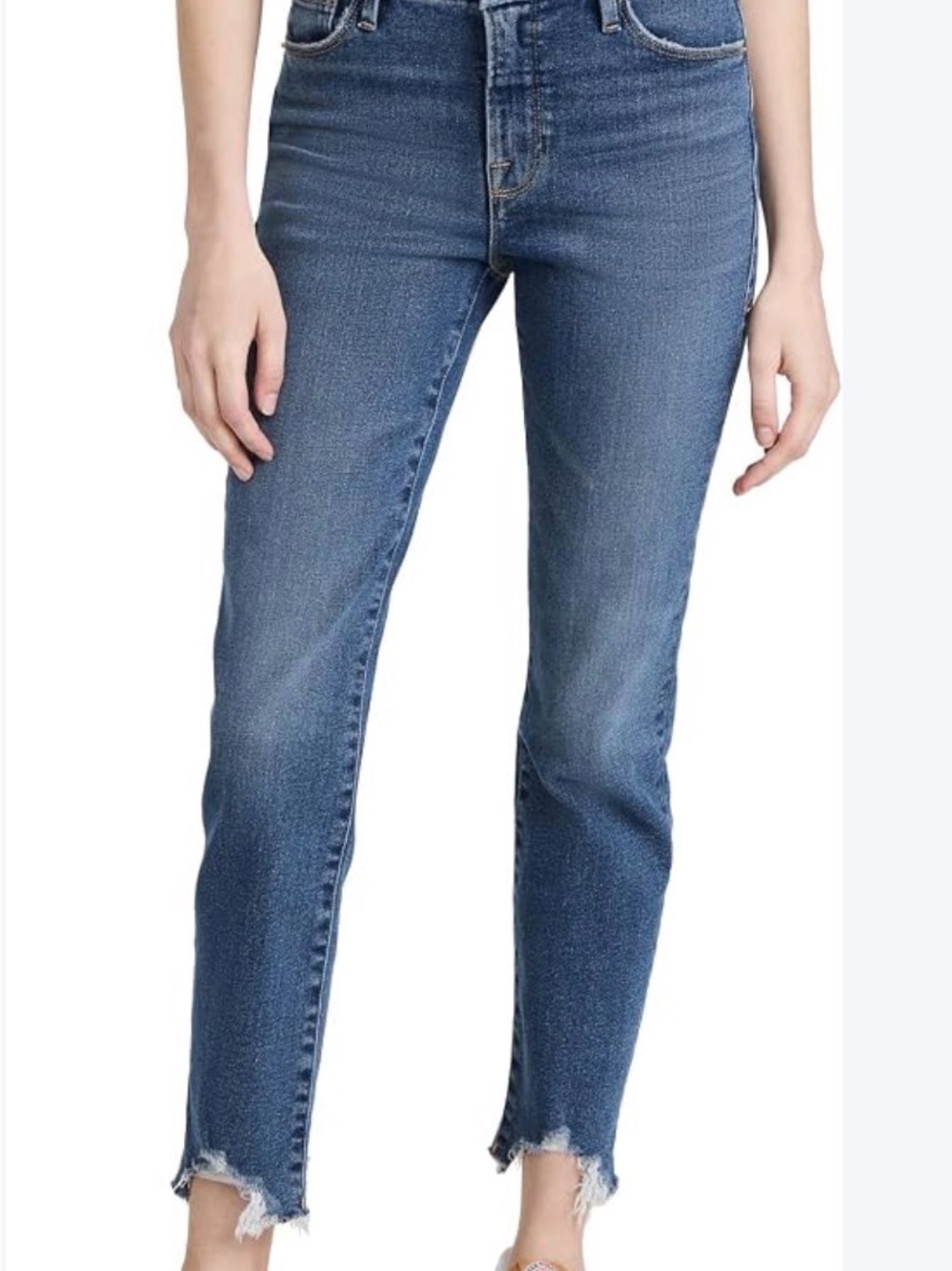 Good American Raw-Hem Skinny Jeans in Dark Blue